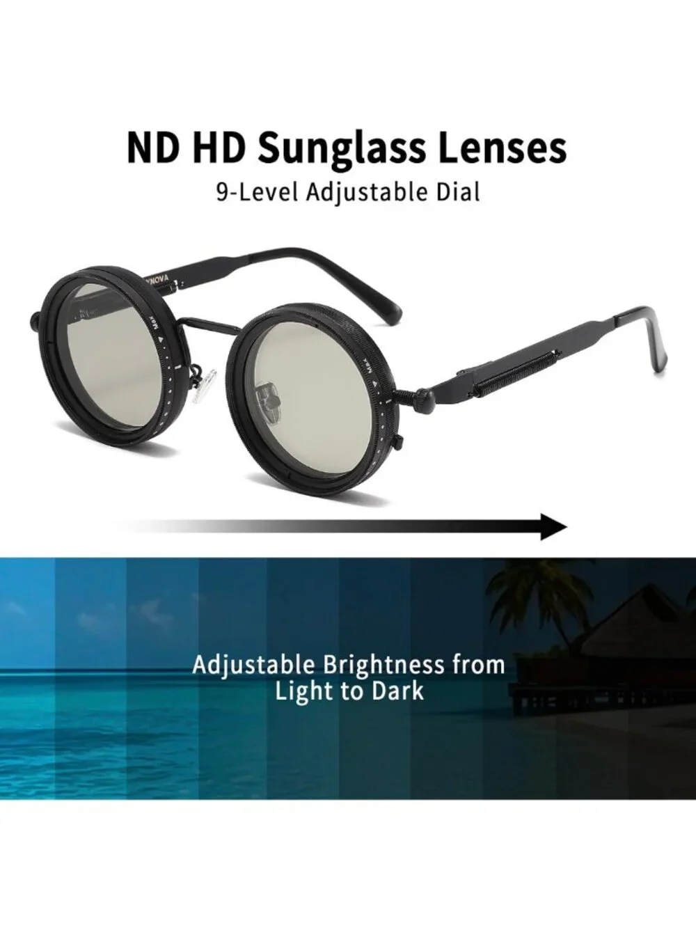 Adjustable Tint Round Sunglasses - Steampunk Metal Polarized Glasses with ND